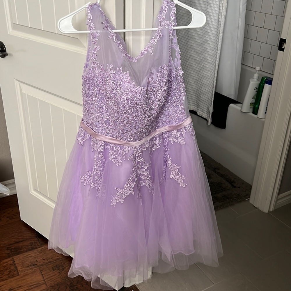 Lavender Beaded Mid Length Tulle Dress
